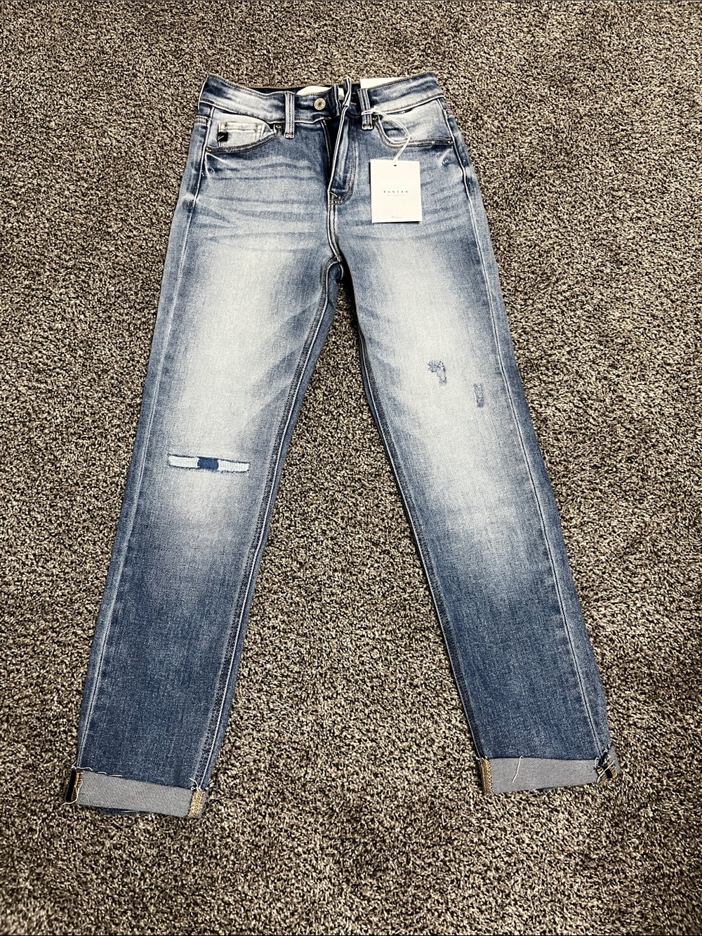 KanCan Light Blue Distressed Boyfriend Jeans with Cuffed Hem